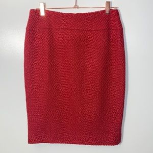 Anthropologie Moulinette Soeurs Red Firelight Tweed Boucle Pencil Straight Skirt